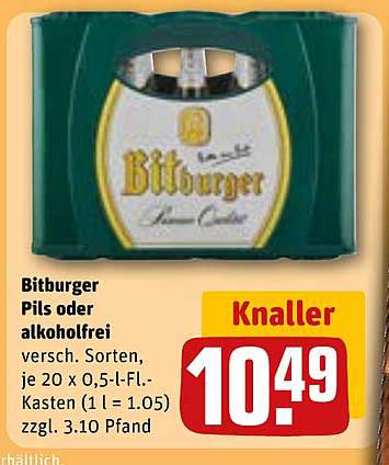 Bitburger Pils oder alkoholfrei, 20 x 0,5 l - Kasten
