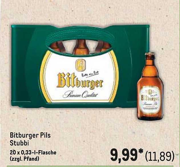Bitburger Pils Stubbi - 20 x 0,33-l-Flasche (zzgl. Pfand)