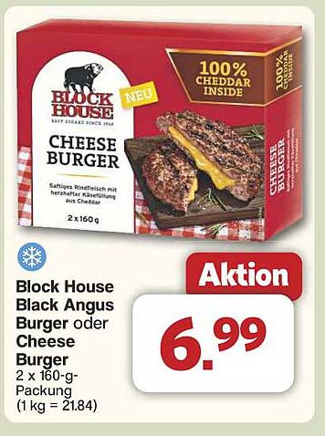 Block House Black Angus Burger oder Cheese Burger 2 x 160-g-Packung