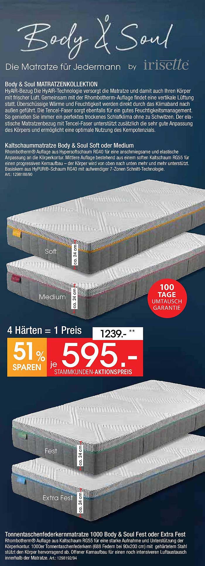 Body & Soul Kaltschaummatratze - 51% sparen!