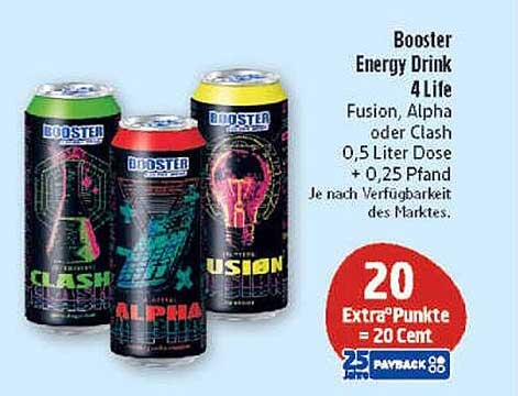 Booster Energy Drink 4 Life - Fusion, Alpha oder Clash, 0,5 Liter Dose