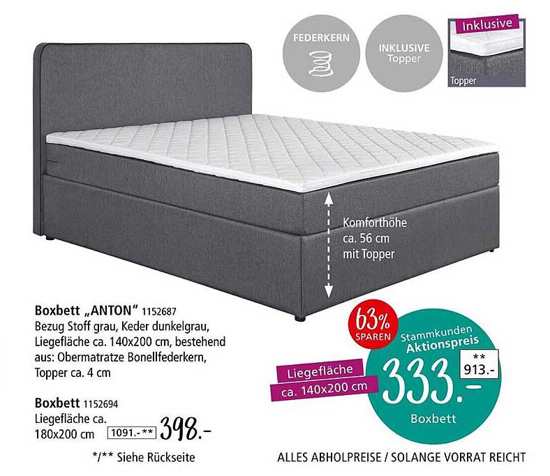 Boxbett ‚ANTON‘ 140x200 cm inkl. Topper