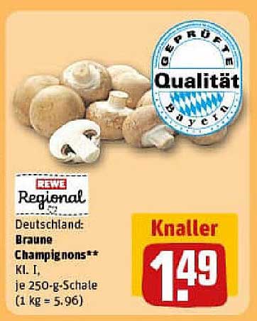 Braune Champignons Kl. I, 250-g-Schale für nur 1,49 €