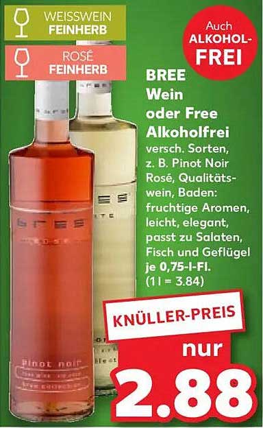 BREE Wein oder Free Alkoholfrei - verschiedene Sorten, z. B. Pinot Noir Rosé