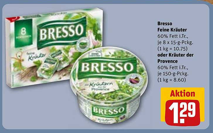 Bresso Feine Kräuter 60% Fett i.Tr., 8 x 15-g-Packung oder Kräuter der Provence 60% Fett i.Tr., 150-g-Packung