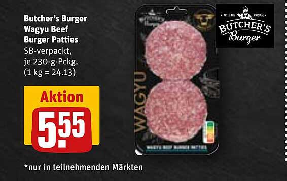 Butcher's Burger Wagyu Beef Burger Patties, SB-verpackt, je 230-g-Pckg.