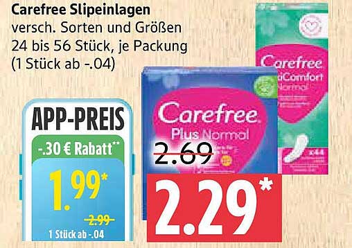 Carefree Slipeinlagen - verschiedene Sorten und Größen