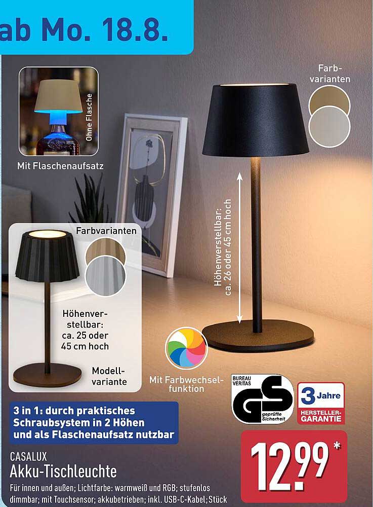 CASALUX Akku-Tischleuchte 3 in 1