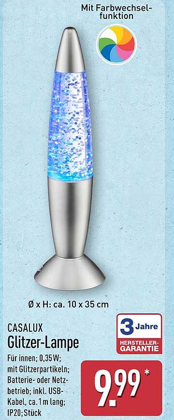 CASALUX Glitzer-Lampe mit Farbwechselfunktion