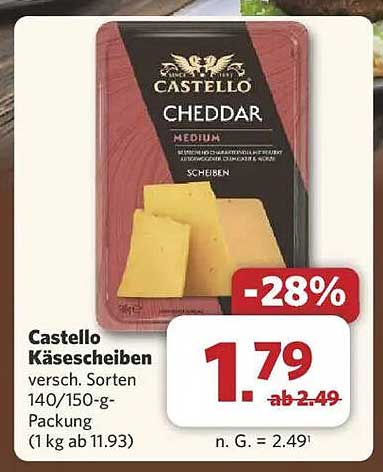 Castello Käse Scheiben - Cheddar Medium 140/150 g