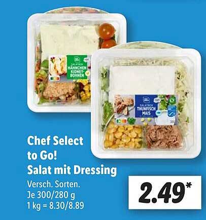 Chef Select to Go! Salat mit Dressing – Verschiedene Sorten