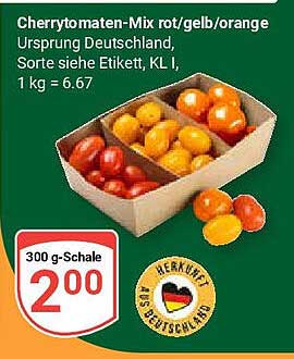 Cherrytomaten-Mix rot/gelb/orange - 300 g Schale für nur 2,00 €