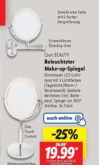 Cien BEAUTY Beleuchteter Make-up-Spiegel
