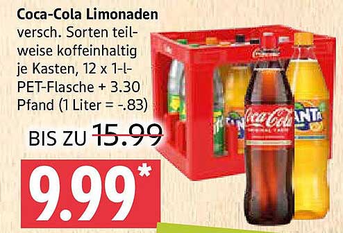 Coca-Cola Limonaden versch. Sorten Kasten 12 x 1-L-PET-Flasche