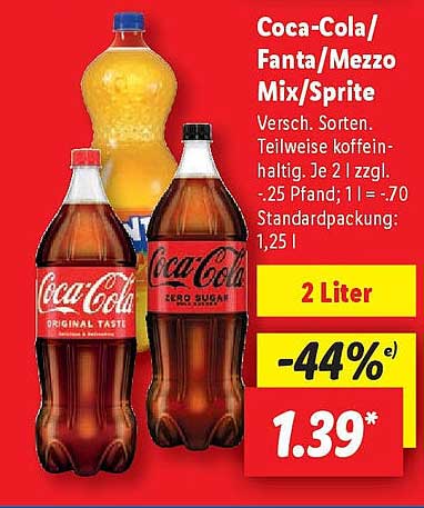 Coca-Cola/Fanta/Mezzo Mix/Sprite 2 Liter