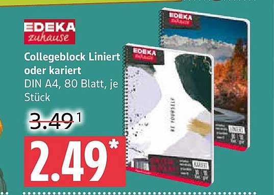 Collegeblock Liniert oder kariert DIN A4, 80 Blatt, je Stück