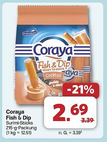 Coraya Fish & Dip Surimi-Sticks 215-g-Packung