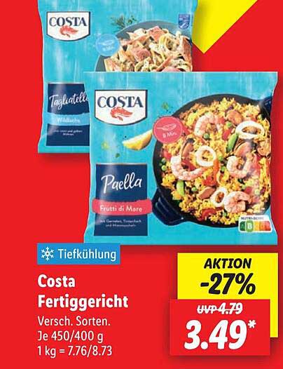 Costa Fertiggericht - Paella oder Tagliatelle