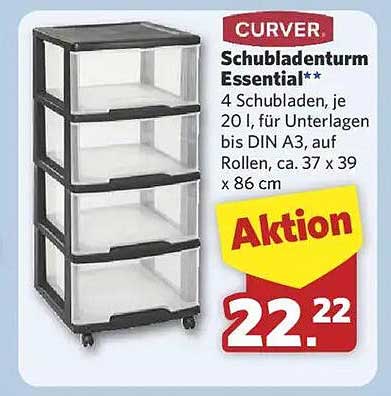CURVER Schubladenturm Essential – 4 Schubladen für Ordnung und Übersicht