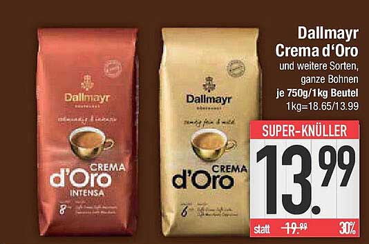 Dallmayr Crema d'Oro und weitere Sorten, ganze Bohnen 750g