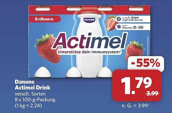 Danone Actimel Drink, 8 x 100 g, verschiedene Sorten