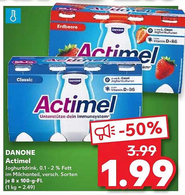 DANONE Actimel Joghurtdrink, 0,1 - 2 % Fett im Milchanteil, verschiedenen Sorten je 8 x 100-g-Fl.