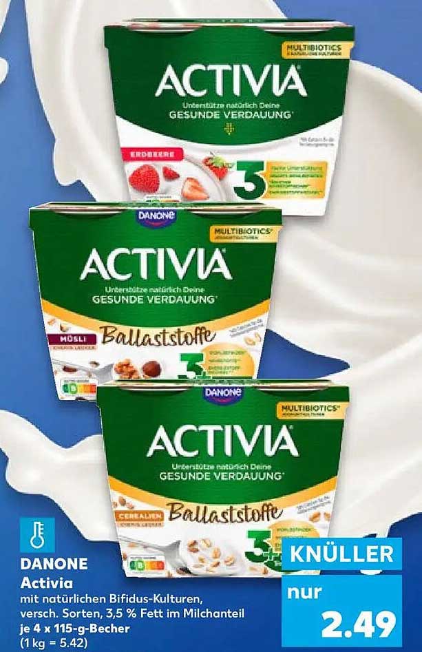 Danone Activia mit natürlichen Bifidus-Kulturen, verschiedene Sorten, 3,5 % Fett im Milchanteil, je 4 x 115-g-Becher
