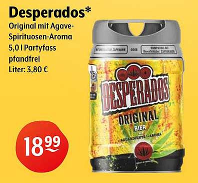 Desperados Original mit Agave-Spirituosen-Aroma 5,0 l Partyfass