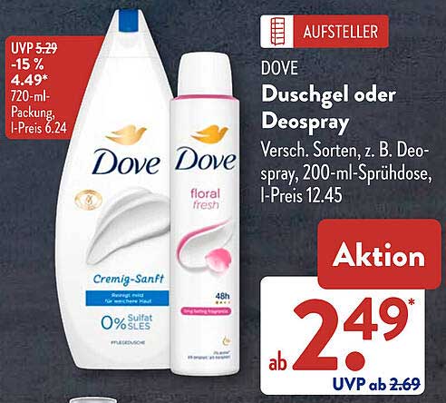 Dove Duschgel oder Deospray - Cremig-Sanft oder Floral Fresh