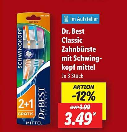 Dr. Best Classic Zahnbürste mit Schwingkopf mittel - 3 Stück