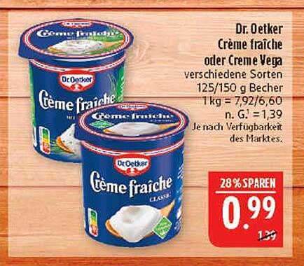 Dr. Oetker Crème fraîche oder Crème Vega – verschiedene Sorten
