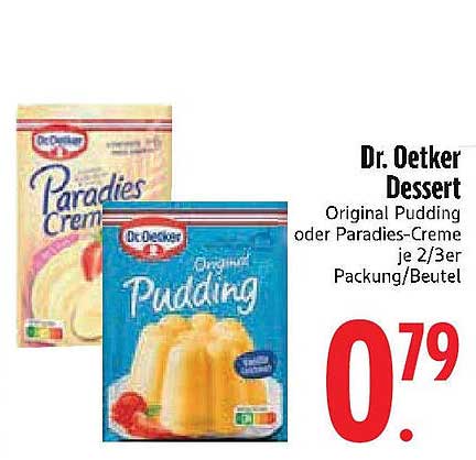 Dr. Oetker Dessert - Original Pudding oder Paradies-Creme je 2/3er Packung/Beutel