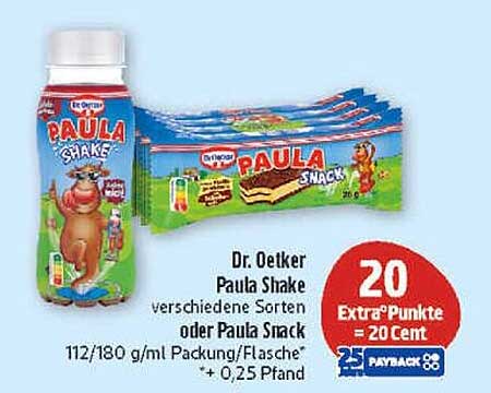 Dr. Oetker Paula Shake verschiedene Sorten oder Paula Snack