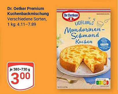 Dr. Oetker Premium Kuchenbackmischung - Mandarinen-Schmand Kuchen 1 kg