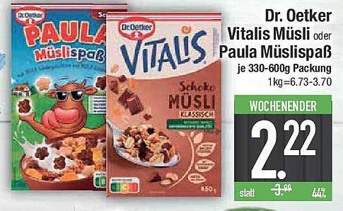 Dr. Oetker Vitalis Müsli oder Paula Müslispaß je 330-600g Packung