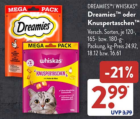 Dreamies™ oder Whiskas® Knuspertaschen™ - Mega Pack