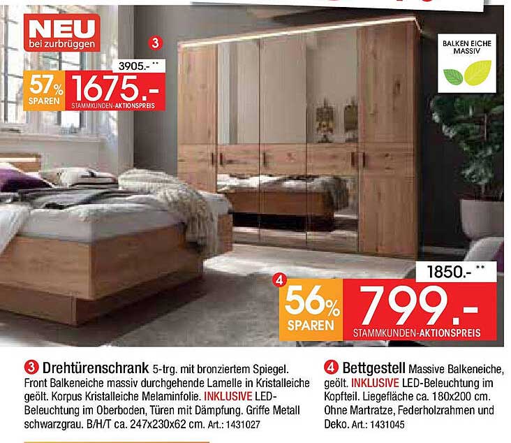 Drehtürenschrank 5-trg. mit bronziertem Spiegel