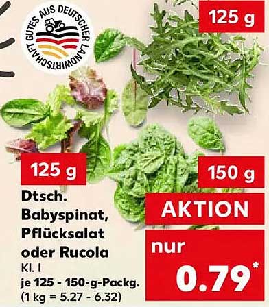 Dt. Babyspinat, Pflücksalat oder Rucola, 125g oder 150g