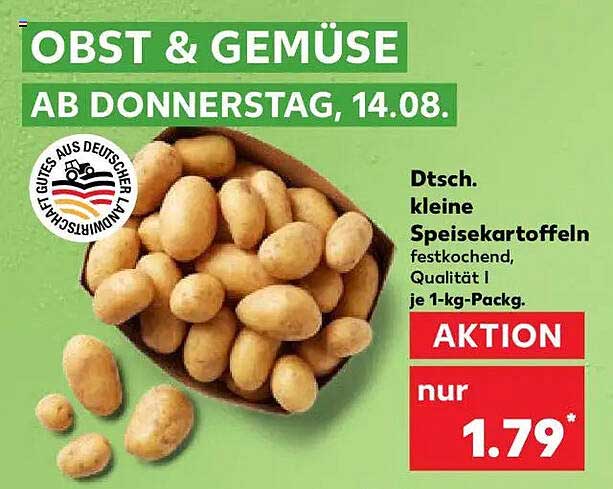 Dtsch. kleine Speisekartoffeln festkochend, Qualität I je 1-kg-Pack.