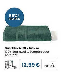 Duschtuch, 70 x 140 cm, 100% Baumwolle in Seegrün oder Anthrazit