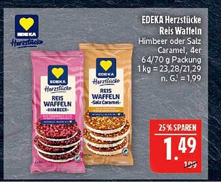 EDEKA Herzstücke Reis Waffeln Himbeer oder Salz Caramel 4er Packung