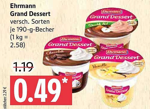 Ehrmann Grand Dessert verschieden. Sorten je 190-g-Becher