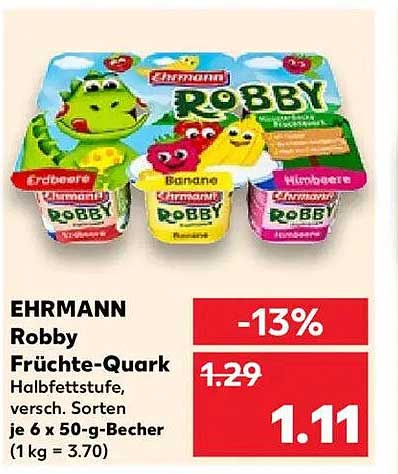 EHRMANN Robby Früchté-Quark 6 x 50-g-Becher
