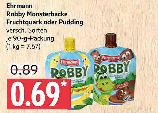 Ehrmann Robby Monsterbacke Fruchtquark oder Pudding - verschiedene Sorten