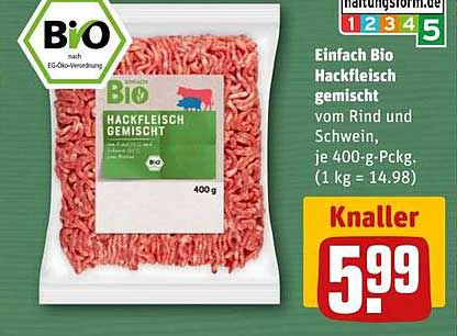Einfach Bio Hackfleisch gemischt vom Rind und Schwein, je 400-g-Pckg.