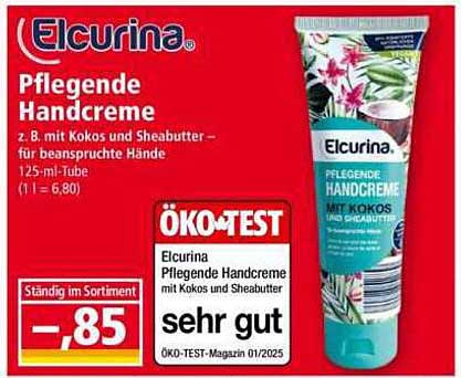 Elcurina Pflegende Handcreme mit Kokos und Sheabutter – 125-ml-Tube