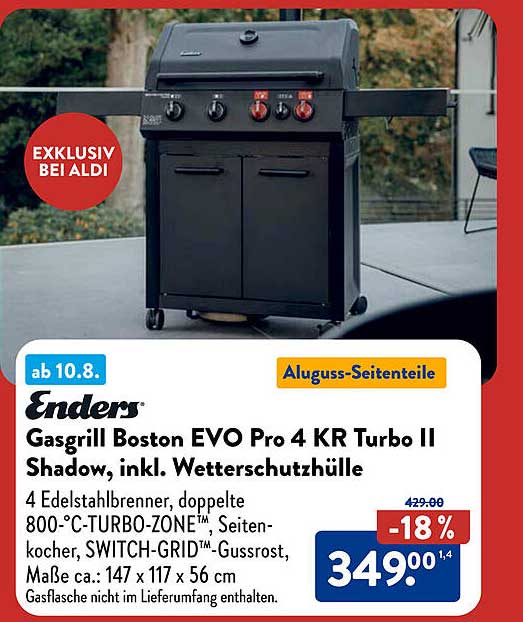 Enders Gasgrill Boston EVO Pro 4 KR Turbo II Shadow, inkl. Wetterschutzhülle
