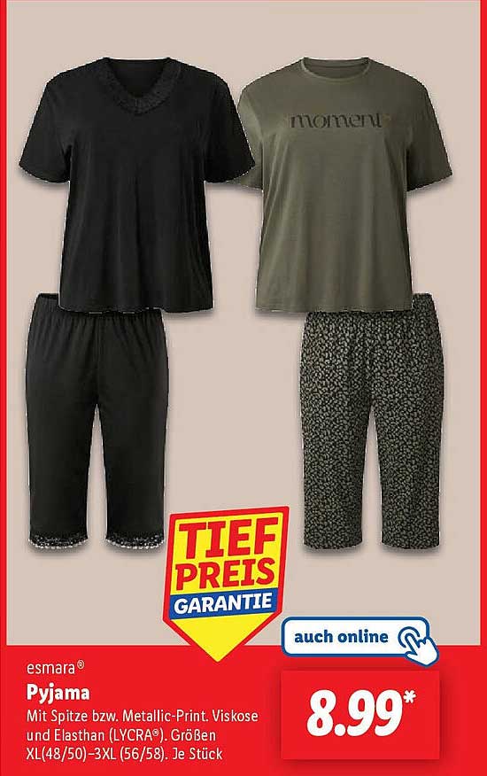 esmarà Pyjama mit Spitze und Metallic-Print