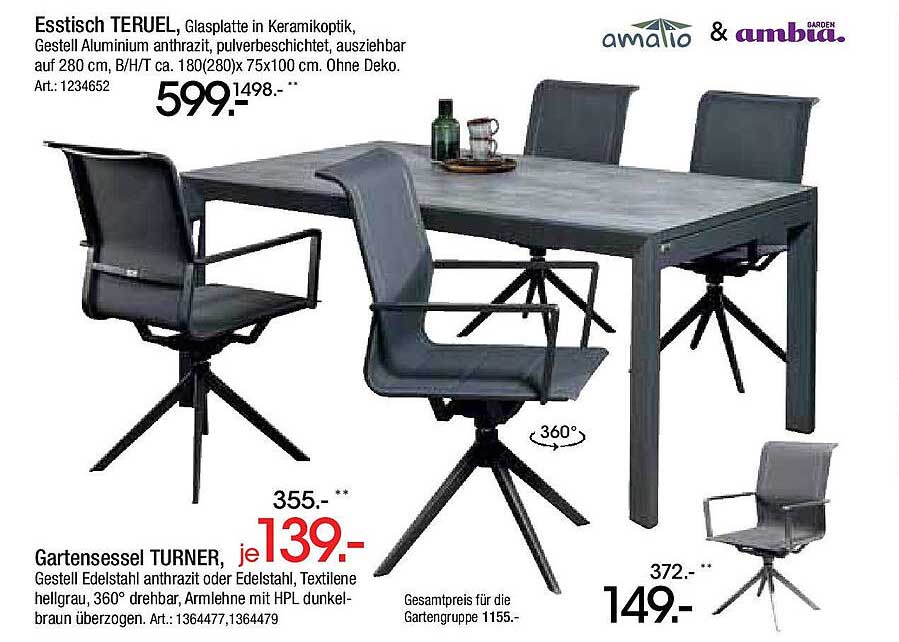 Esstisch TERUEL und Gartensessel TURNER im Angebot
