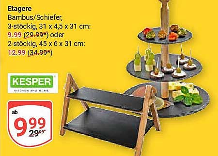 Etagere Bambus/Schiefer, 3-stöckig oder 2-stöckig